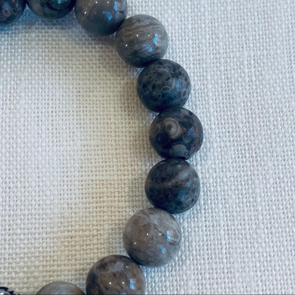 Handcrafted Fossil Coral Beaded Stretch Bracelet 10mm Gemstones & Silver-Plated - Picture 9 of 10